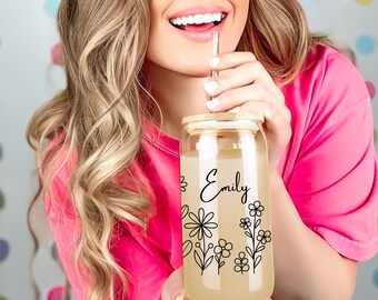 Personalized Floral Iced Coffee Cup