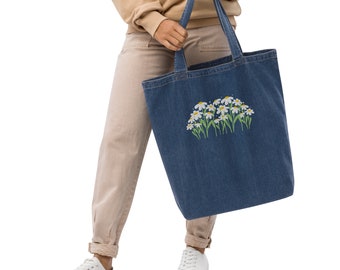 Embroidered Daisy Patch Tote Bag