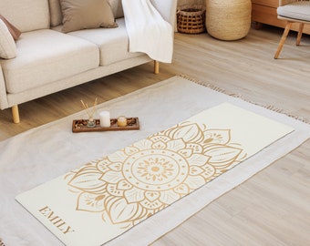 White and Gold Mandala Yoga Mat: Non-Slip Microsuede Top