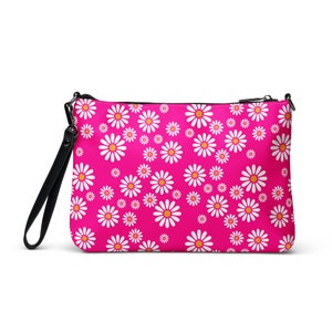 Bolso Daisy Rosa / Monedero Daisy Retro / Monedero Floral Hippie / Monedero crossbody Cottagecore, Bolso de cuero vegano retro de los años 70