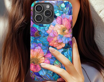 Watercolor Peony Stained Glass Graphic Phone Case