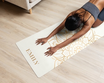 White and Gold Mandala Yoga Mat: Non-Slip Microsuede Top