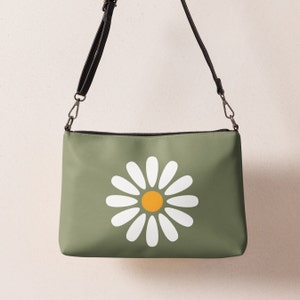 Bolso Daisy Verde / Bolso Daisy Verde Retro / Bolso de Cuero Vegano Retro 70s / Monedero Daisy Retro / Elegante Monedero Floral