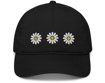 Daisy Embroidered Organic Cotton Hat: Floral Hippie Gift