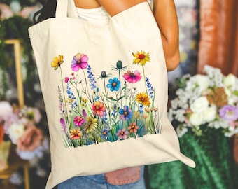 Wildflower Field Cotton Canvas Tote