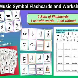 24 Music Symbol Flashcards and Draw The Music Symbol Worksheet - A fun intro to music symbols! Music Theory Printable, Music Flashcards PDF