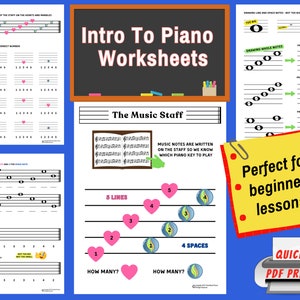 Intro To Piano Lessons and Music Worksheets, Perfect for Beginner Piano Lessons, Preschool Piano Lessons, Learning the Staff, Music Theory