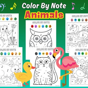 Music Color By Note, Color By Note Animals, Beginner Piano Theory Worksheets, Preschool Music Worksheets, Kids Music Theory, Theory To Color