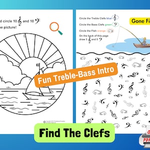 Find The Clefs, Fun Piano Intro To Learning Treble Clef and Bass Clef, Music Theory Printable, Beginner Piano Lessons, Preschool Piano