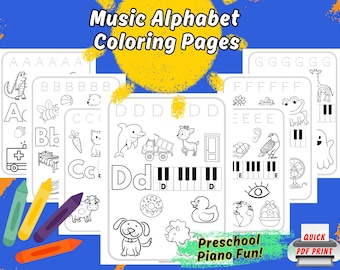 Muziek Alfabet Kleurplaten, Werkbladen Voorschoolse Muziek, Muziek Kleurplaten, Voorschoolse Pianolessen, Kleurplaten Voor Kinderen, Pianolessen