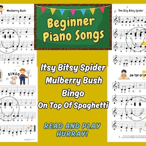 Beginner Piano Songs, Preschool Piano Music, Easy Piano Music, Piano Songs For Kids, Songs With Letters, Beginner Piano Lesson Music, Bingo