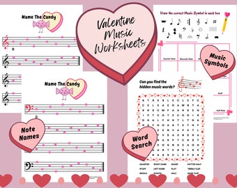 Valentine Music Worksheets, Valentine's Day Music Theory, Valentine Piano Theory, Beginner Piano Worksheets, Piano Lessons, Valentine Notes