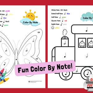 Color By Note, Intro To Time Values! Music Coloring Pages, Beginner Piano Lessons, Preschool Piano Worksheets, Kids Music Coloring Pages