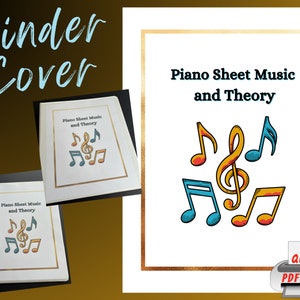 Music Binder Cover - Piano Sheet Music and Theory. Add a pop of color to the music binder! Piano Lessons, Music Class - PDF instant download
