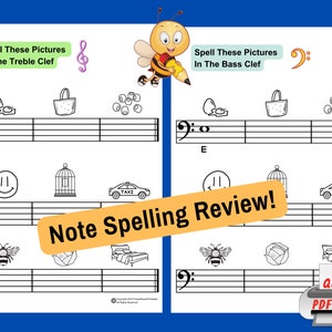 Reading Music Notes, Spell The Pictures, Treble Clef and Bass Clef Note Reading Printable, Music Note Names, Piano Lessons, Name The Notes