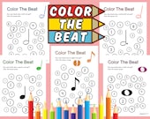 Color The Beat! Learning Music Time Values, Preschool Music Coloring, Preschool Piano Lessons, Preschool Music Theory, Kids Coloring Pages