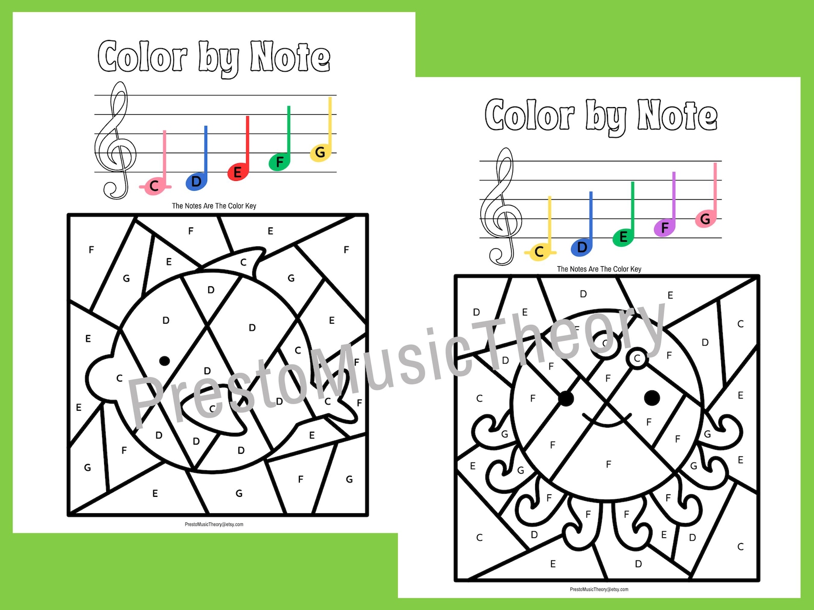 Color by Note, Beginner Note Names, Beginner Music Worksheets ...