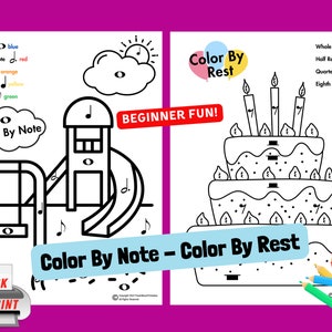 Music Color By Note and Color By Rest, Beginner Fun! Music Theory Printable, Piano Lesson, Music Class, Beginner Piano, Kids Coloring Pages