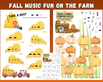Fall Music Fun On The Farm! Music Symbols, Music Rests, Fall Music Theory, Autumn Music Fun, Piano Lesson, Music Class, Beginner Piano, PDF
