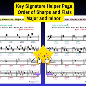 Tastensignaturen, Notenschlüssel, Dur- und Moll-Tonarten, Reihenfolge der Kreuze und Bs, Klavierstunde, Musikklasse, Musik-Notizen-Referenz PDF