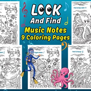 Look and Find Music Note Coloring Pages, Search and Find Music Notes, I Spy Music Notes, Music Coloring Book, Music Worksheets To Color PDF