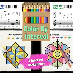 Intervals, Color By Interval, Interval Worksheets, Music Intervals, Piano Lessons, Interval Theory, Interval Review, Music Coloring Pages