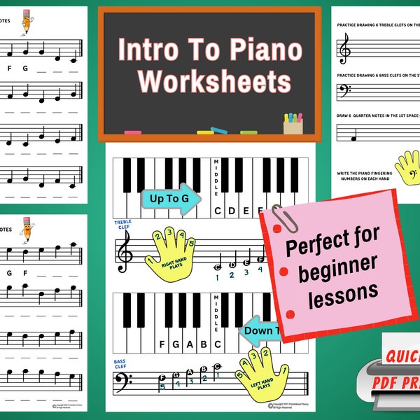 Introducción a las lecciones de piano y hojas de trabajo, ¡perfecto para la primera lección de piano! Piano principiante, piano preescolar, teoría musical imprimible, clase de música