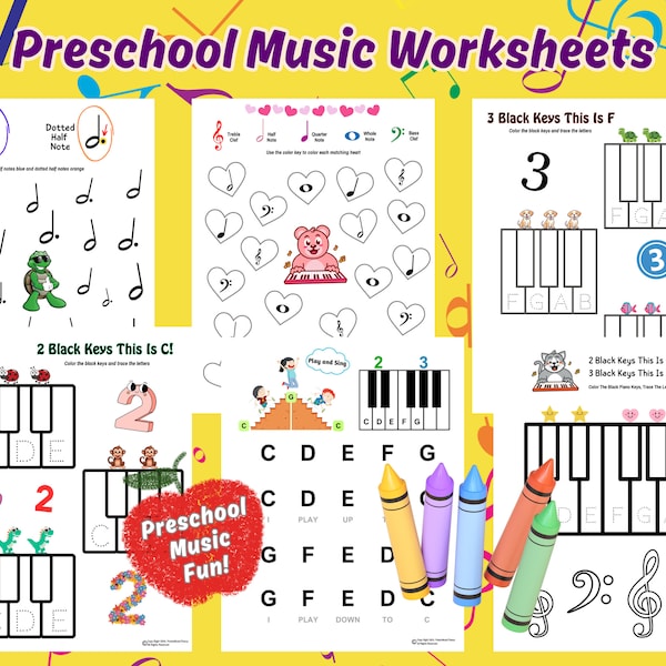 Preschool Music Worksheets, Preschool Music, Preschool Piano Theory, Preschool Piano Lessons, Beginner Piano Lessons, Theory for Beginners