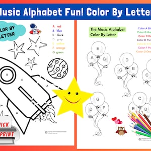 The Music Alphabet Color By Letter, Piano Lesson Worksheets, Beginner Piano Lessons, Music Theory Printable, Music Coloring Pages, PDF