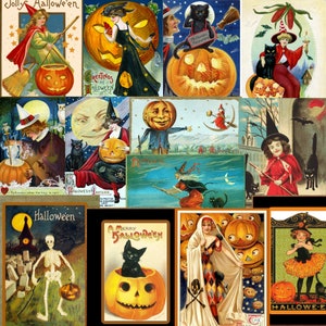 Vintage Halloween Images / Cards / Ephemera / Clip Art - Printable - Witches, Jack o Lanterns