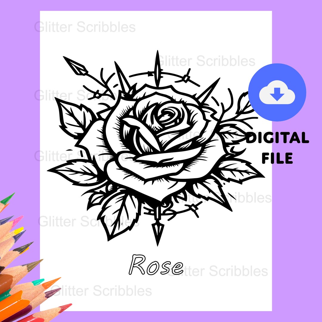 Gothic Roses To Color Gothic Rose Coloring Page, Worksheets, Printable, Digital File, Instant ...