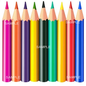 May include: A set of ten colored pencils, including pink, orange, purple, yellow, green, dark green, blue, light blue, red, and blue. The pencils are all sharpened and ready to use.