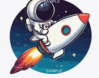 Cute Astronaut Rocket Clipart - PNG, Commercial Use (Digital Download)