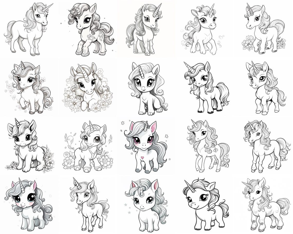 Cute Unicorn Coloring Pages: 20 Fun Designs for Kids (PDF) - Etsy