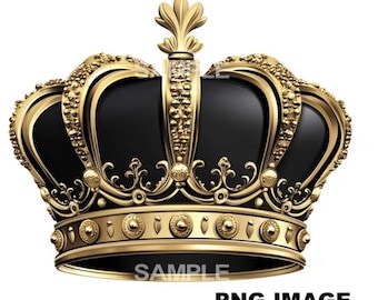 Gold and Black Crown Clipart: Regal PNG Graphic (Digital Download)