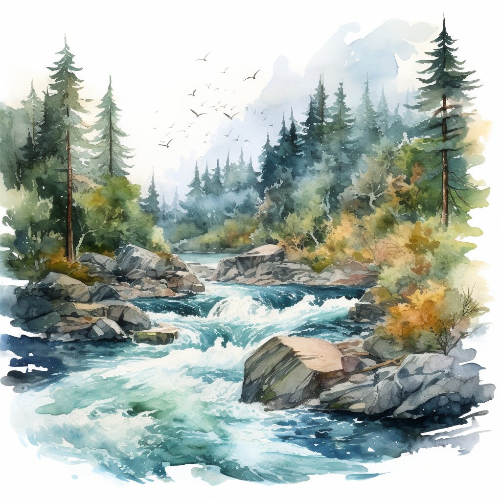 20 Water Color River Illustrations