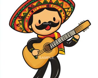 Klipart z gitarzystą mariachi: Meksykański PNG (pobieranie cyfrowe)