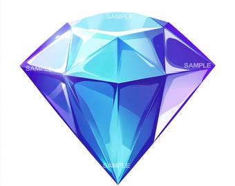 May include: A large, blue diamond gemstone with a faceted design. The diamond is reflecting light, creating a bright, shiny effect.