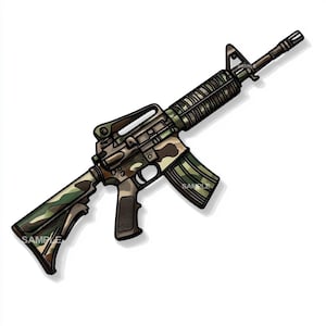 Camo Rifle Clipart  - Camouflage Rifle Clipart - PNG format, commercial use approved