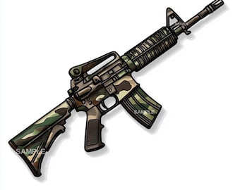 Camo Rifle Clipart: PNG Format, Commercial Use (Digital Download)