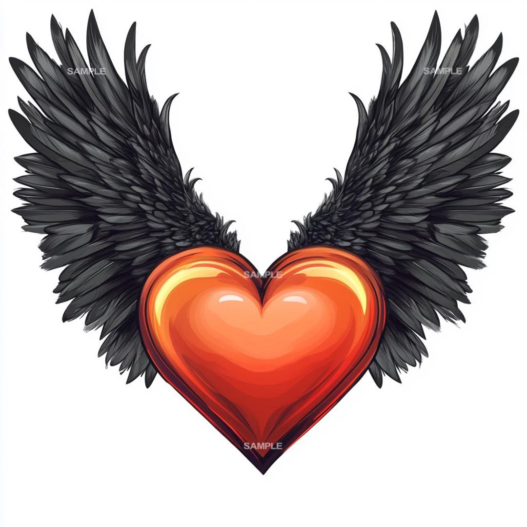 Winged Heart Clipart Design Heart With Wings PNG Digital Download for ...