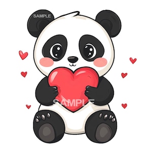 Cute Panda Bear holding Heart Clipart  - Valentine&#39;s Day Panda Bear - PNG format, commercial use approved