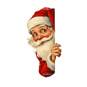 Clipart Père Noël - Père Noël jetant un coup d'oeil derrière un coin - Graphismes PNG festifs pour projets des Fêtes, décorations imprimables et fournitures de création