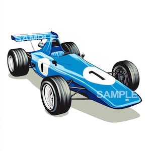 Könnte beinhalten: Ein blaues Rennwagen mit der Nummer 1 an der Seite. Das Auto hat einen schwarzen Spoiler und schwarze Räder.