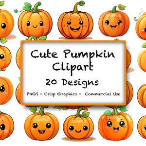 Clipart-Bundle - Süßer Kürbis digitale Grafiken, PNG-Format, kommerzielle Nutzung genehmigt, Herbst Dekor, Halloween Bastelbedarf