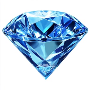 May include: A large, sparkling blue diamond with many facets.