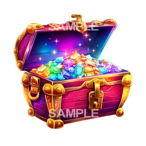 Colorful Treasure Chest Bundle Clipart  - PNG format