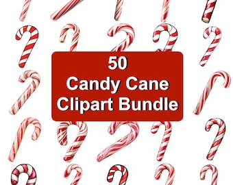 50 Candy Cane Clipart - Festive PNG Graphics for Holiday Design, Scrapbooking & Crafts
