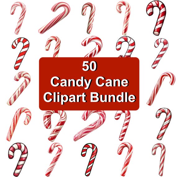 50 Candy Cane Clipart - Festive PNG Graphics for Holiday Design, Scrapbooking & Crafts