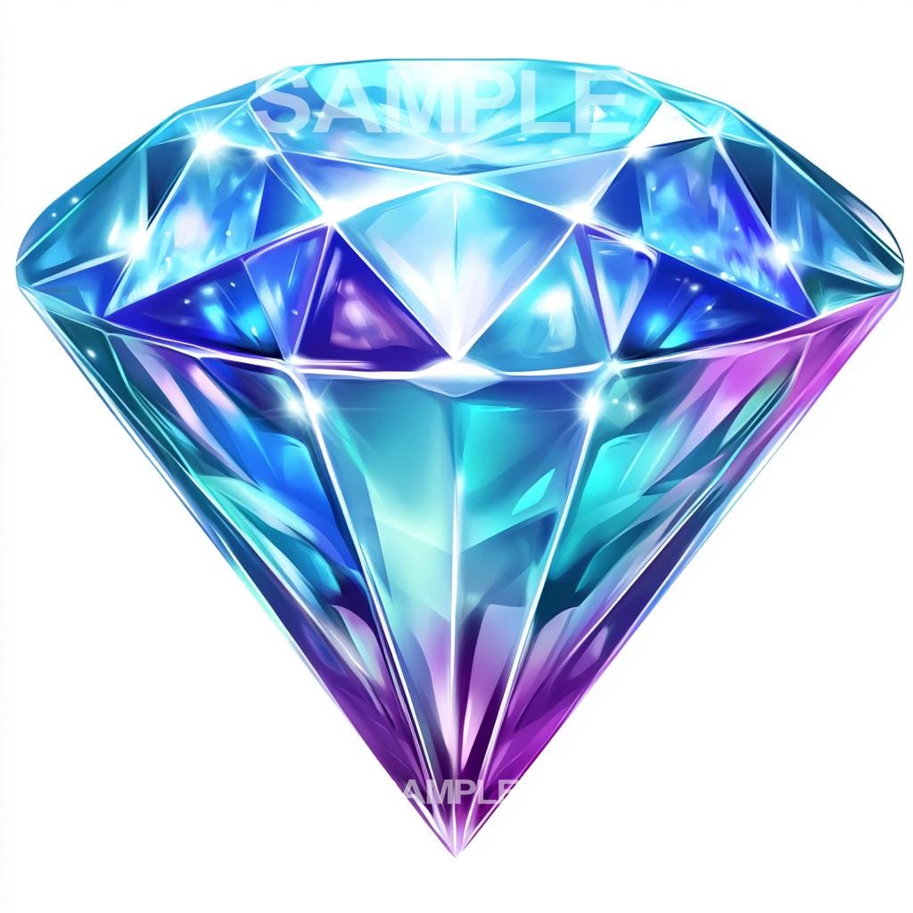 Diamond Clipart PNG – Sparkling Art Graphic for Crafts, Invitations & Design Projects | High-Resolution Digital Download